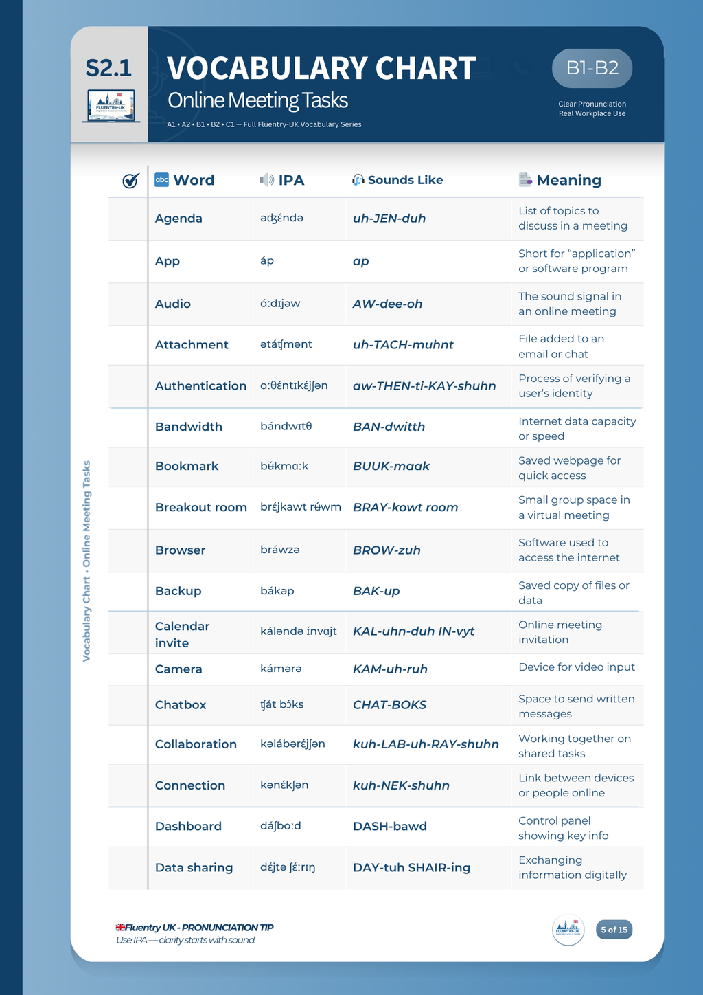 B1–B2 Vocabulary Charts for Online Meetings (Professional Communication Series)