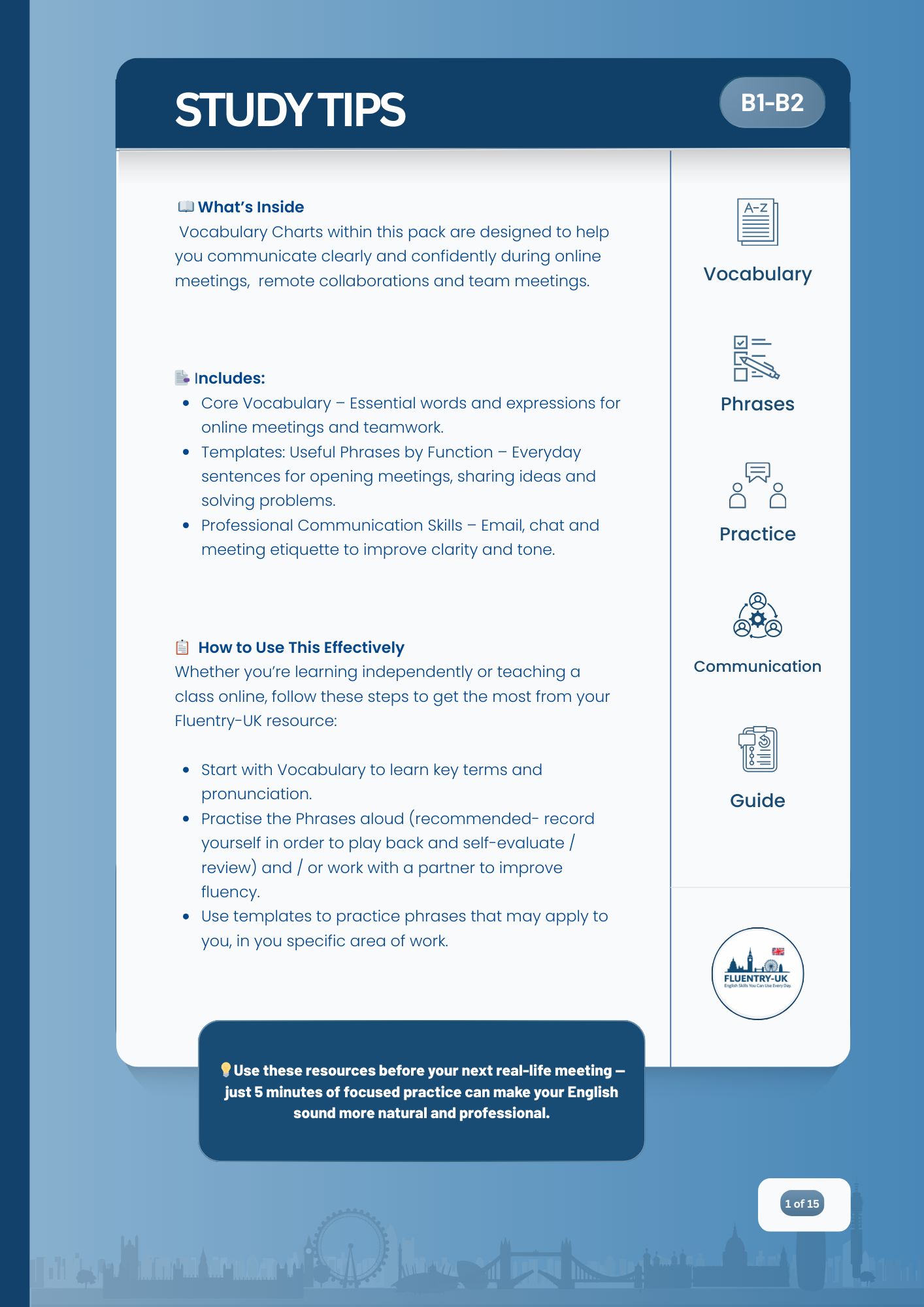 B1–B2 Vocabulary Charts for Online Meetings (Professional Communication Series)