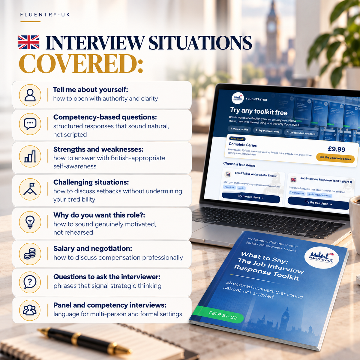 Job Interview Response Toolkit (Part 1) | Interactive Toolkit + PDF | Professional Communication Series | F L U E N T R Y - U K