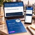 Hear It Right: The Workplace Vocabulary Toolkit shown on a laptop and a phone beside the printed blue Hear It Right booklet, with Big Ben in the background.