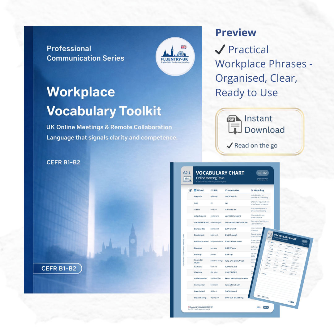 Professional English communication toolkit pages for work